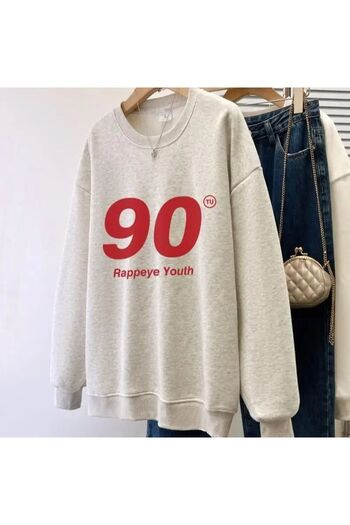 Mythologie Φούτερ 90 Youth - Γκρι με στάμπα Oversize με λαιμόκοψη ποδηλατικού τύπου
