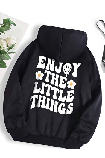 Mythologie Насладете се на суитшърт Little Thing - черен суитшърт с качулка с голям размер и принт