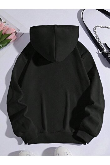 Mythologie Luckily Bear Sweatshirt - Black Printed Oversize Ribbon Hoodie