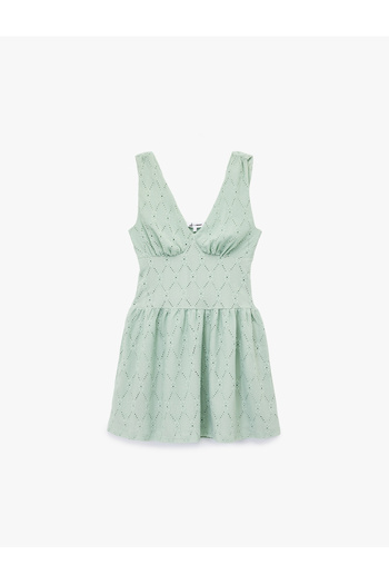 Koton Deep V Neck Sleeveless Fishtail Mini Dress