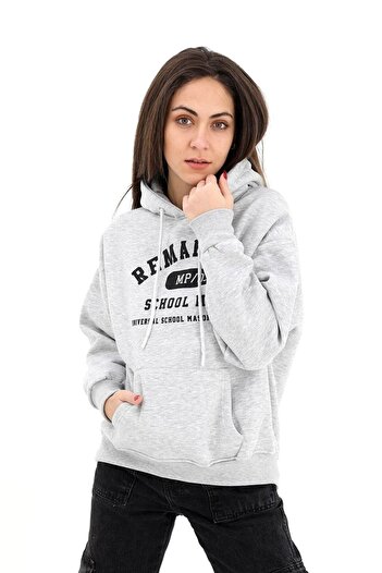 Mythologie Remarable Sweatshirt - Gray Printed Oversize Ribbon Hoodie
