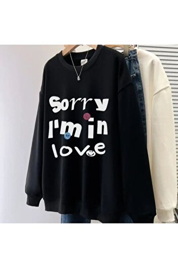 Mythologie Φούτερ Sorry Im In Love - Μαύρο με στάμπα, Oversize, με λαιμόκοψη με κορδόνι