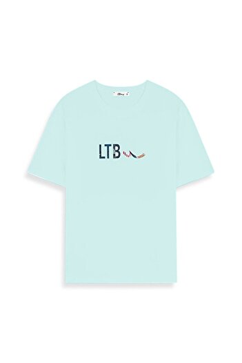 Ltb Tricou albastru obișnuit cu mânecă scurtă cu imprimeu Sıgn