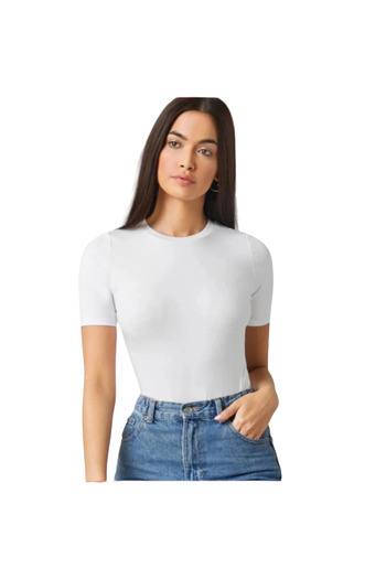 Fstyle Plain white half-sleeve bodysuit with a distinctive body shape. It can be used with clothes such as jeans, coats, etc.