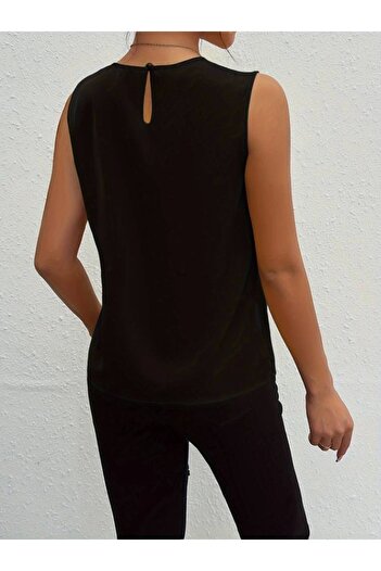 POLEXP Women's Strappy Round Drawstring Collar Sandy Blouse