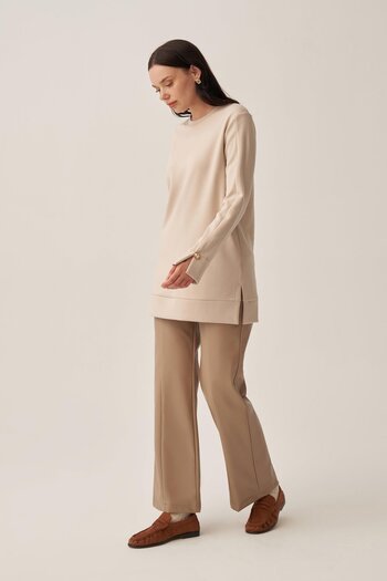 ALLDAY Stone-Soft Textured Gold Buttoned Sweatshirt