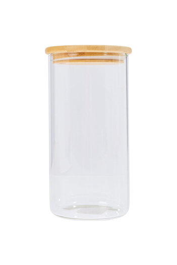Kesper 38010 Borcan de depozitare, 1,2 l, sticlă, capac din bambus, 10x20 cm, transparent