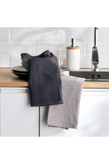Generic Washed Waffle 2-Piece Kitchen Towel Set - 45x65 cm