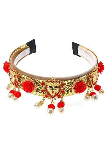 Pursehuit Black headband, baroque style, with gold metal and stones, Dilja C2