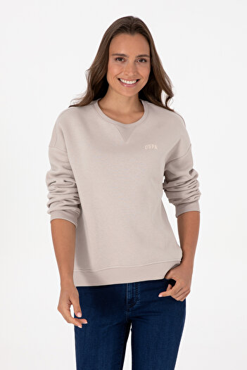 U.S. Polo Assn. Women's Stone Embroidered Crew Neck Basic Sweatshirt 50313586-Vr049
