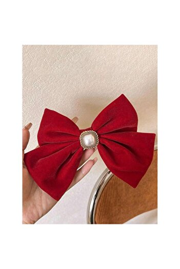 Pursehuit Hair bow, burgundy, with pearl, Augusta C11