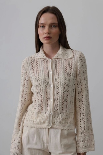 LORE MİEL Shirt Collar Long Sleeve Knitwear Ecru