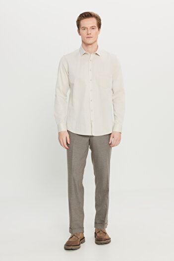 AC&Co / Altınyıldız Classics Men's Beige Cotton Tailored Slim Fit Classic Collar Dobby Pocket Shirt