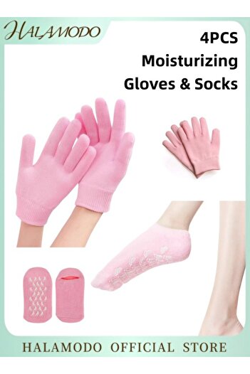 HALAMODO 4PCS Moisturizing Gloves & Socks with Gel Lining for Dry Hands Treatment & Dry Cracked Heels