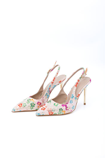 Letafia Oliva Floral Patterned Gold Heeled Shoes