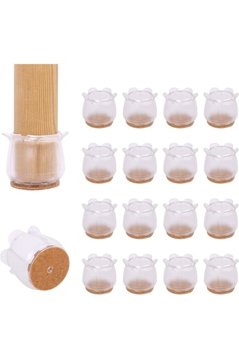 Ezprotekt Set de 16 protecții pentru picioare de mobilă, silicon/feșlă, transparente/maro, 3 x 3,4 cm