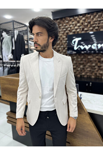 Twenhil Krem Dar Kesim Slim Fit Ceket