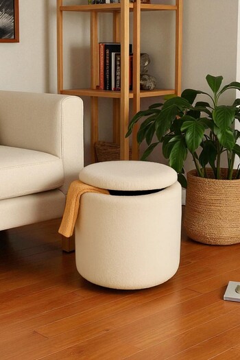 WoodyMaison FLORIA Teddy Kumaş Sandıklı Silindir Puf Bench – Dekoratif ve Fonksiyonel Tasarım