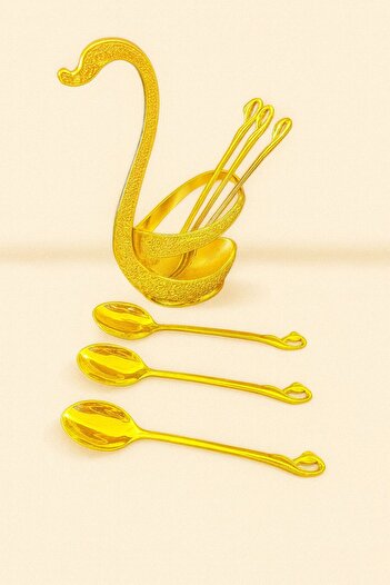 ALMASA 6 sugar spoons with a golden spoon holder