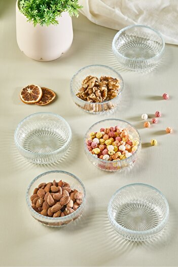 Lora Bianca Olivya 6 Piece Glass Snack - Sauce - Turkish Delight Mini Presentation Bowl - 11 cm