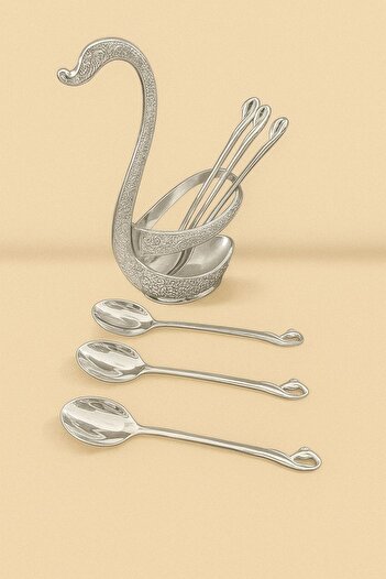 ALMASA 6 sugar spoons with silver spoon holder