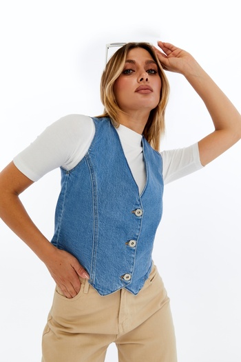 CHOS7N Women's Denim Vest – Stylish Buttoned Jean Vest, Daily and Casual Combination