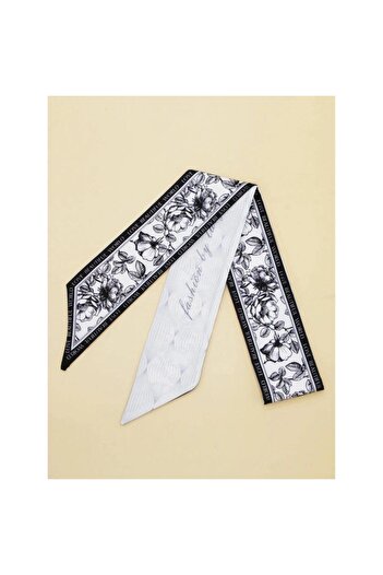 Pursehuit White scarf, with black floral print, Sarika C1
