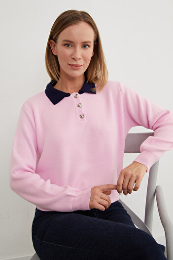 Fulla Moda Basic Polo Neck Half Button Knit Sweater