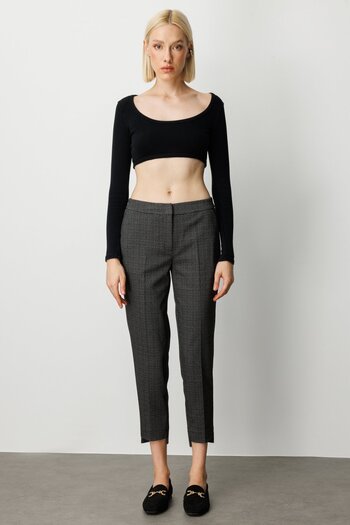 Ekol Women's Patterned Skinny Leg Trousers 1067 Black