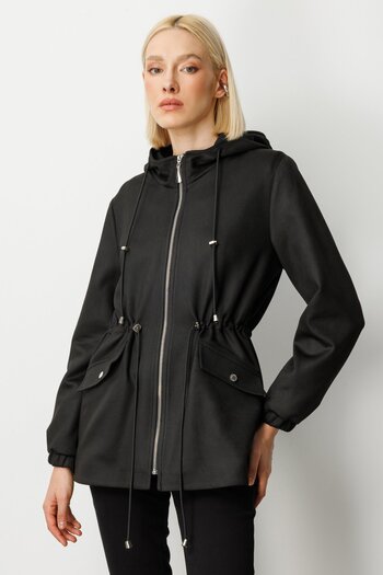 Ekol Women's Hooded Cover Pocket Trench 7043 Black