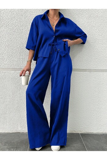 Purpleclo Linen Shirt Pants Bottom Top Set