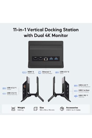 Generic قاعدة توصيل USB-C للشاشات المزدوجة، حامل PULWTOP لقاعدة توصيل الكمبيوتر المحمول الرأسية مع منفذي HDMI 4