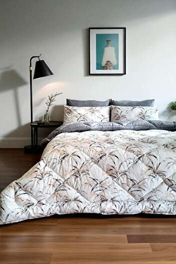 Alla Turca Double Size 4 Pillowcases with Elastic Sheets Double-Sided Patterned Sleeping Set-Natura Gray