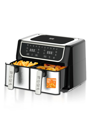 raf 1700W Dual Air Fryer, 9L (4.5L+4.5L) Family Capacity, 360° Hot Air, Digital Easy Clean