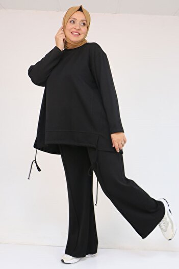 Eslina 57050 Plus Size Modal Pants Suit with Skirt Hem Detail - Black
