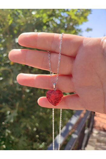 KapadokyaButik Red Halvi̇t Stone Necklace Bracelet Set