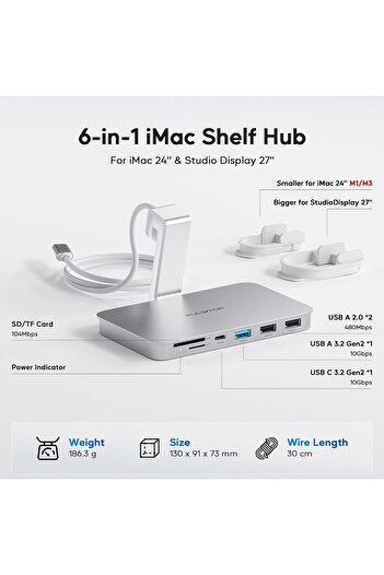 Generic ملحقات iMac لأجهزة iMac 2021/2023، موزع USB C PULWTOP لأجهزة iMac مع USBA/C بسرعة 10 جيجابت في الثانية، موزع iMac لأجهزة M1/