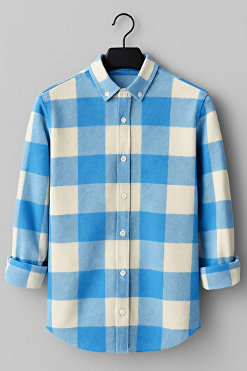 mavisima erkek giyimi Men's Blue and White Checkered Lumberjack Shirt – Comfortable Fit New Season Winter Fashion Trend