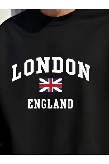ETİLER COLLECTION Men's Long Sleeve Crew Neck Letter Print Two Thread Blouse