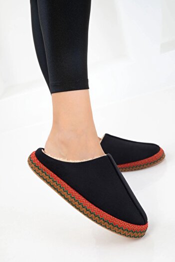 Lively Stylish Women's Comfortable Silent House Slippers with Fur Inside and Straw Strip Detail