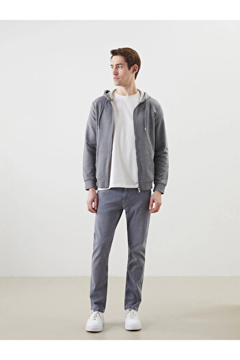 LC Waikiki Lcwaikiki Basic Gray Hooded Long Sleeve Men's Zip-Up Sweatshirt