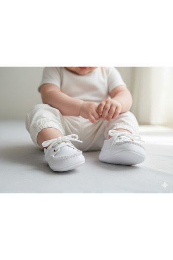 Babexi Newborn White Lace-Up Genuine Leather Baby Booties