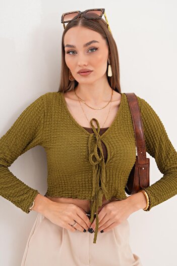 ŞİMAL Women's Front Lace-Up Wrinkled Blouse 255266 -