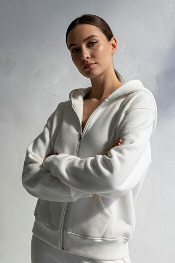 Mogi Butik Women's 3 Thread Fleece Lined Hooded Oversize Sweat Cardigan 3095