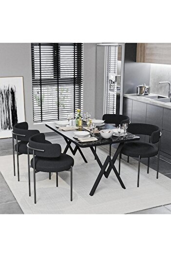 Desire Furniture Teddy Table and Chairs Set, Elegant, with 4 chairs, 1 table 80 x 120 cm, Black metal legs