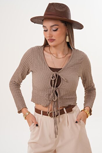 ŞİMAL Women's Front Lace-Up Wrinkled Blouse 255266 -