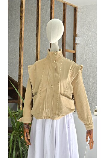 NANATİREA TAŞLI KISA KREM CEKET DENİM JEAN