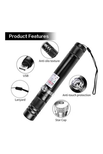 Primo Plus Laser Pointer, Long Distance USB Rechargeable Laser Light for Presentations, Camping, Hiking