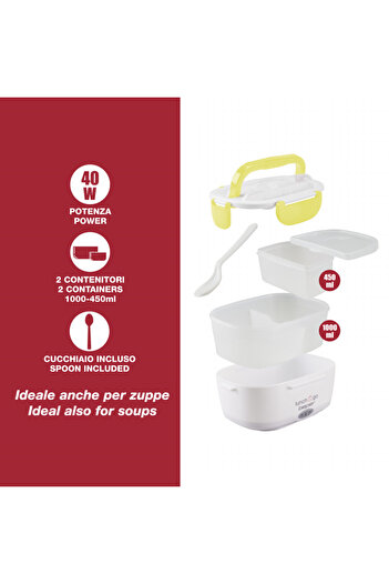 BEPER Electric lunch box 90.920G, 40W, 1l, 60C, 2 removable compartments, Indicator, White/Yellow