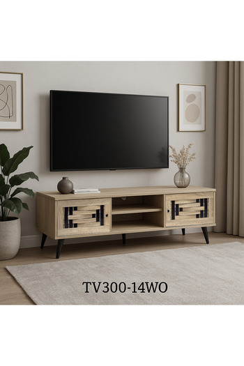 TrentonGCC MDF TV Cabinet 140cm with Storage & Woven Doors